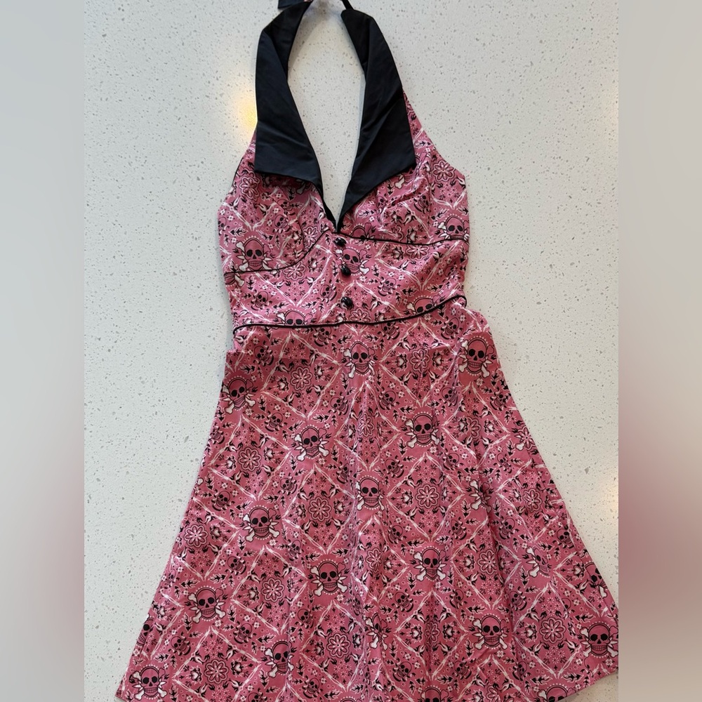 Large Rock Steady Pink Skyll Goth  Rockabilly Dress Womens Clothes Spring Summer